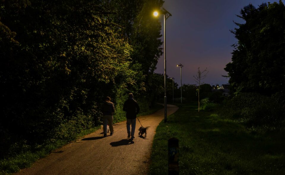 solar pathway lighting with PIR activation and dog walkers