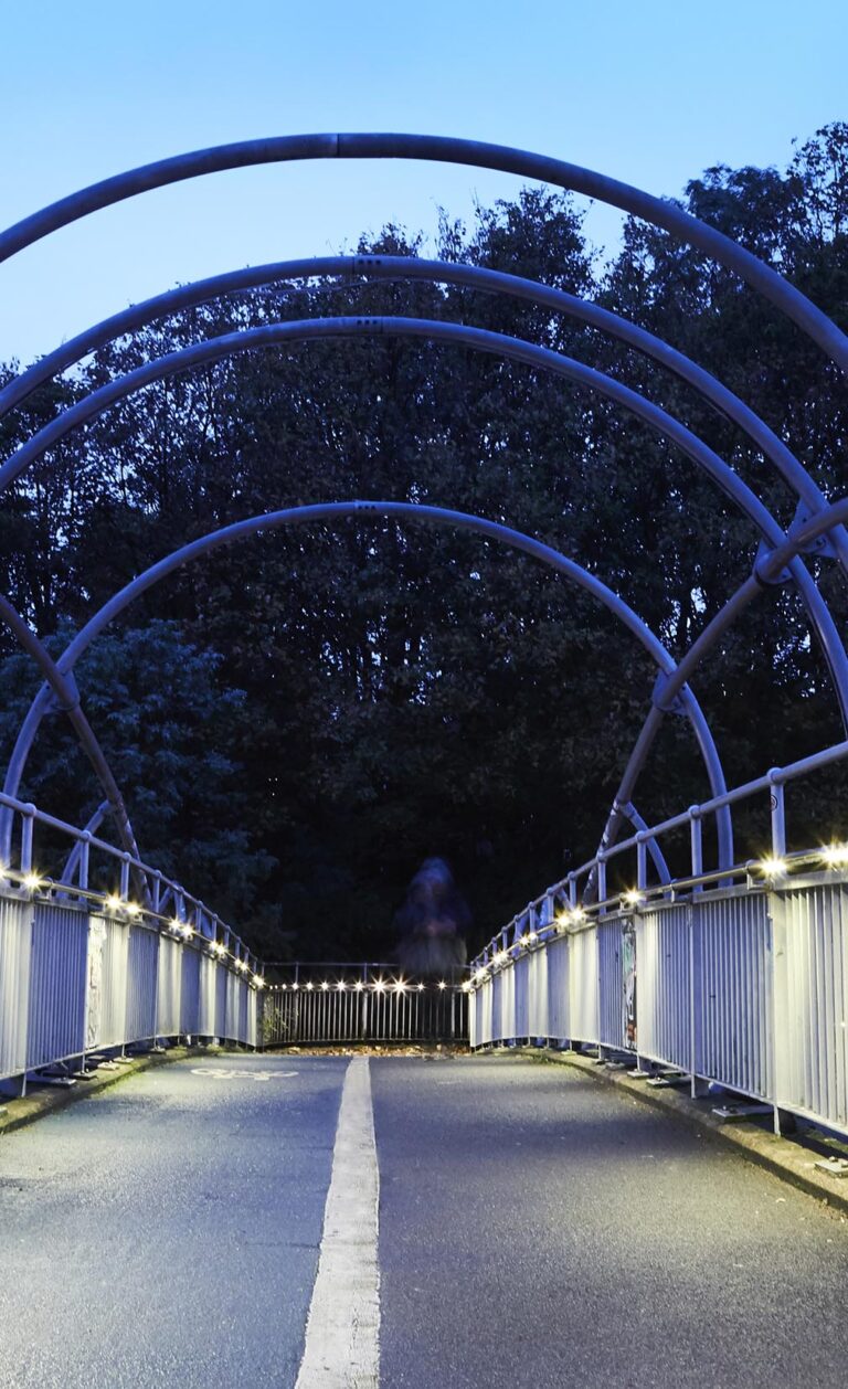 illuminated LED handrail in Hackney Wick over the A12