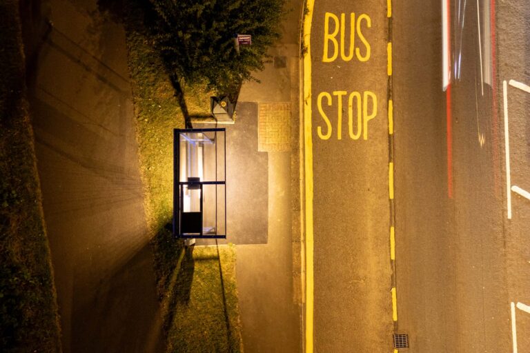 aerial photograph of a Luton bus stop illuminated